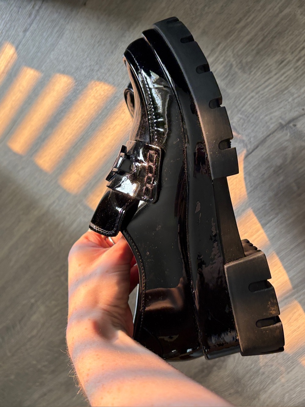 Black Patent Leather Loafers with Buckle Detail - Picture 4 of 4